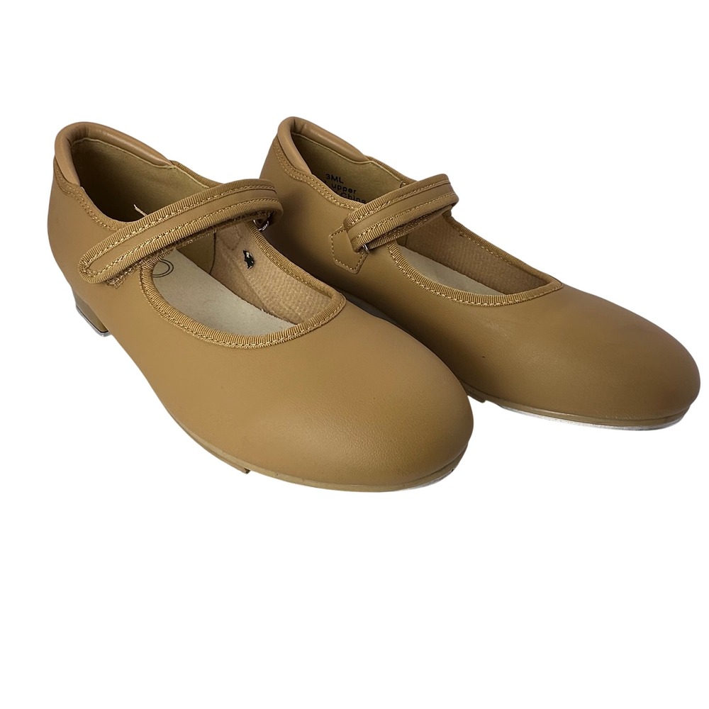 Stelle Girls Tan Mary Jane Tap Shoes Size 3ML Hook and Loop Dance Shoes